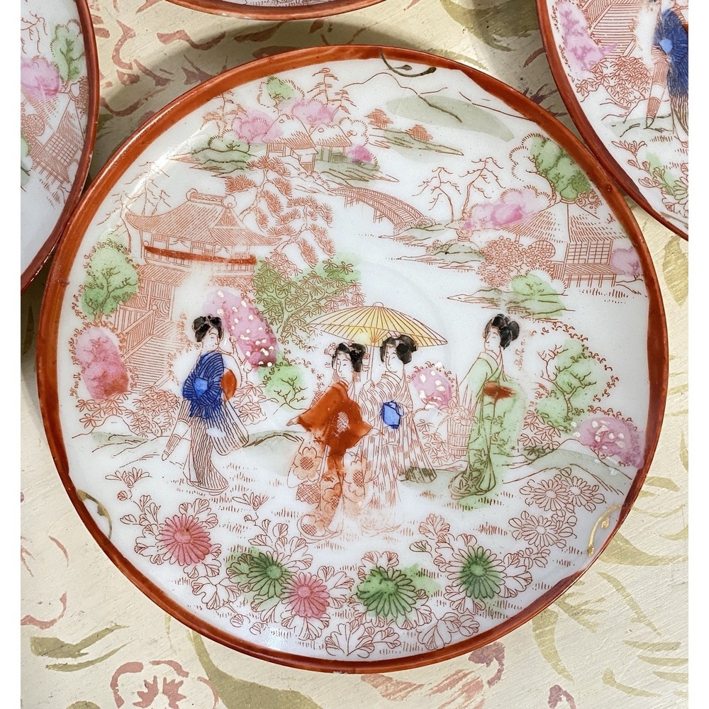 1920s Geisha Ware Plates Set Of 4 Eggshell Porcelain Marked Japan 5 1/2"‎
